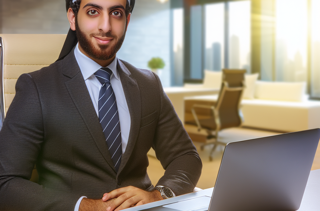 Professional entrepreneur in a modern office setting planning next career steps on a laptop