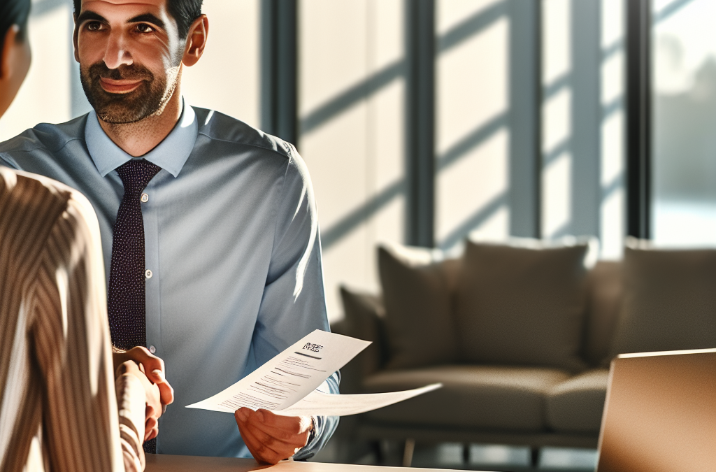 Job candidate and hiring manager shaking hands in a modern office during a second-chance employment interview